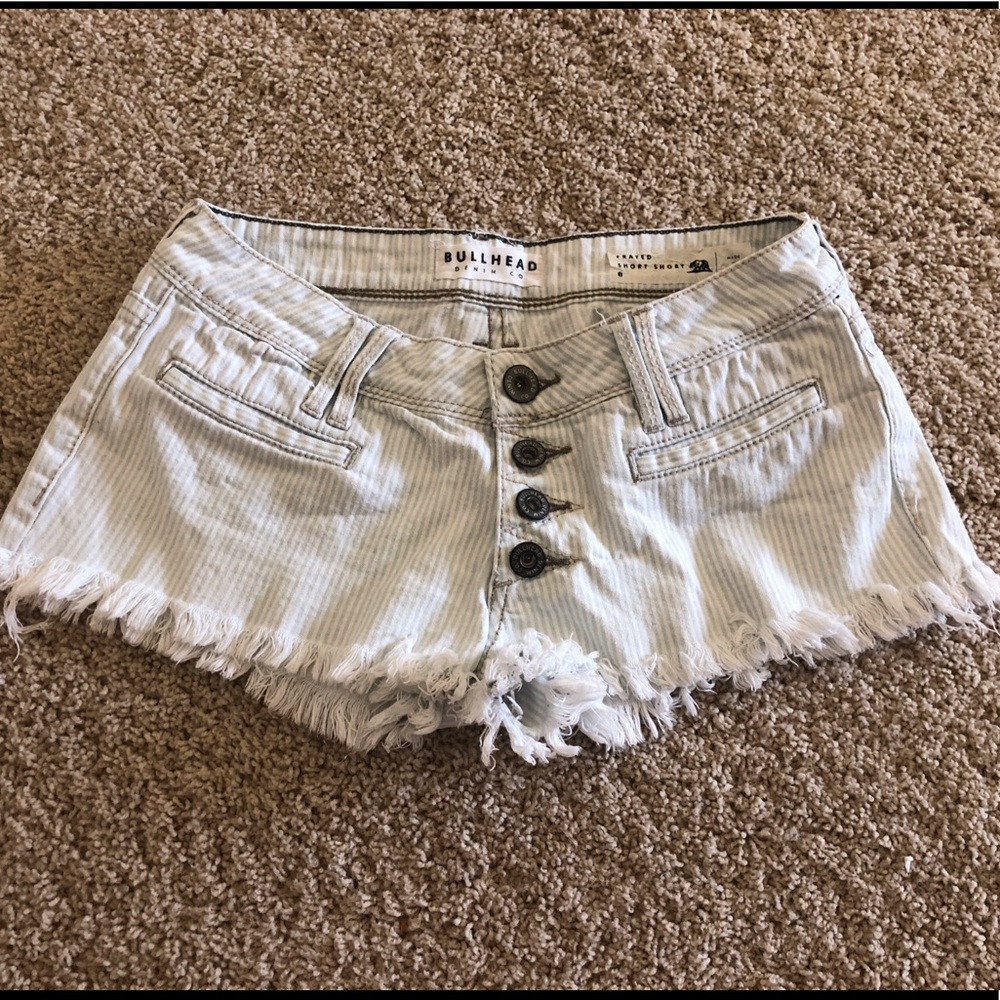 Bullhead Blue & White Stripped Jean Shorts
